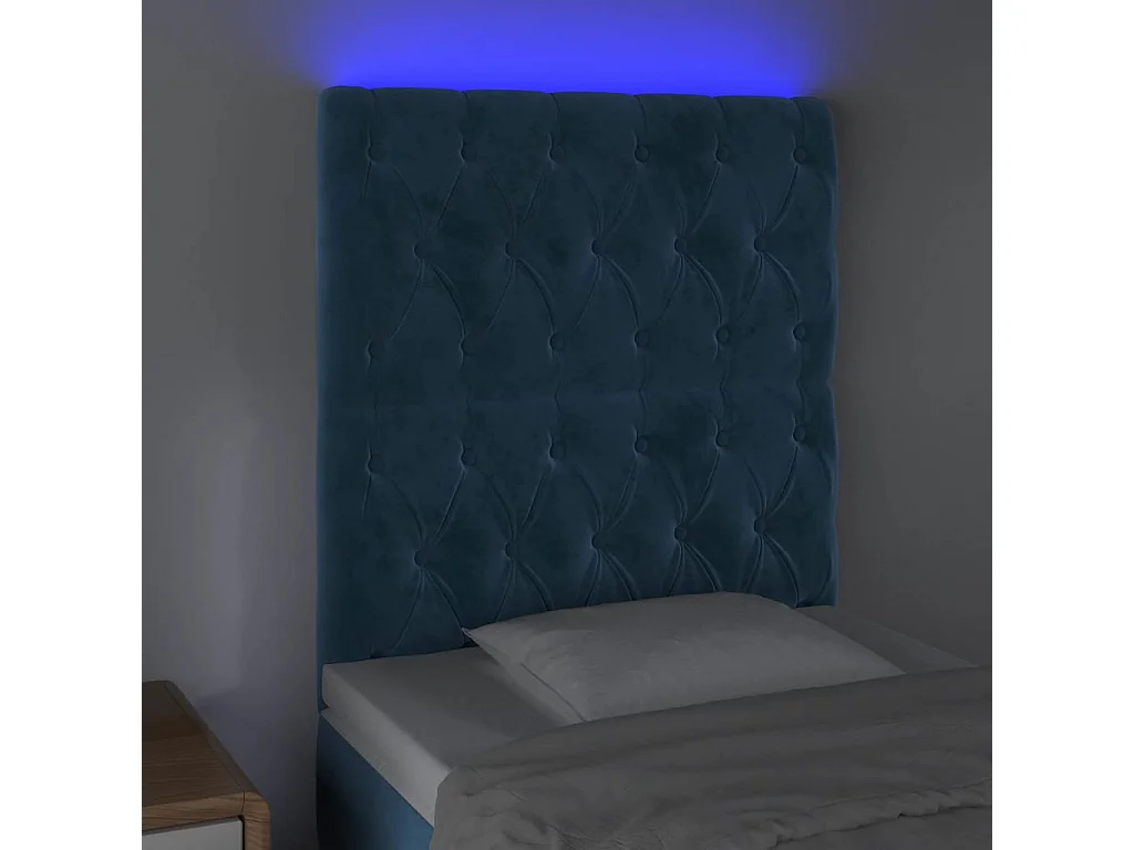 Tête de lit à LED Bleu foncé 80x7x118/128 cm Velours POI82552 BonneVie Meuble