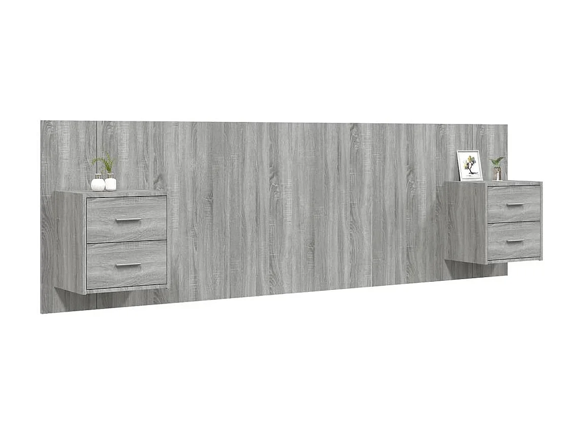 Tête de lit avec armoires sonoma gris Bois d'ingénierie POI73035 BonneVie Meuble