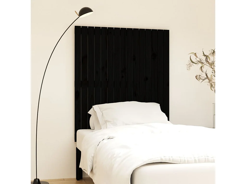 Tête de lit murale Noir 95,5x3x110 cm Bois massif de pin POI25988 BonneVie Meuble