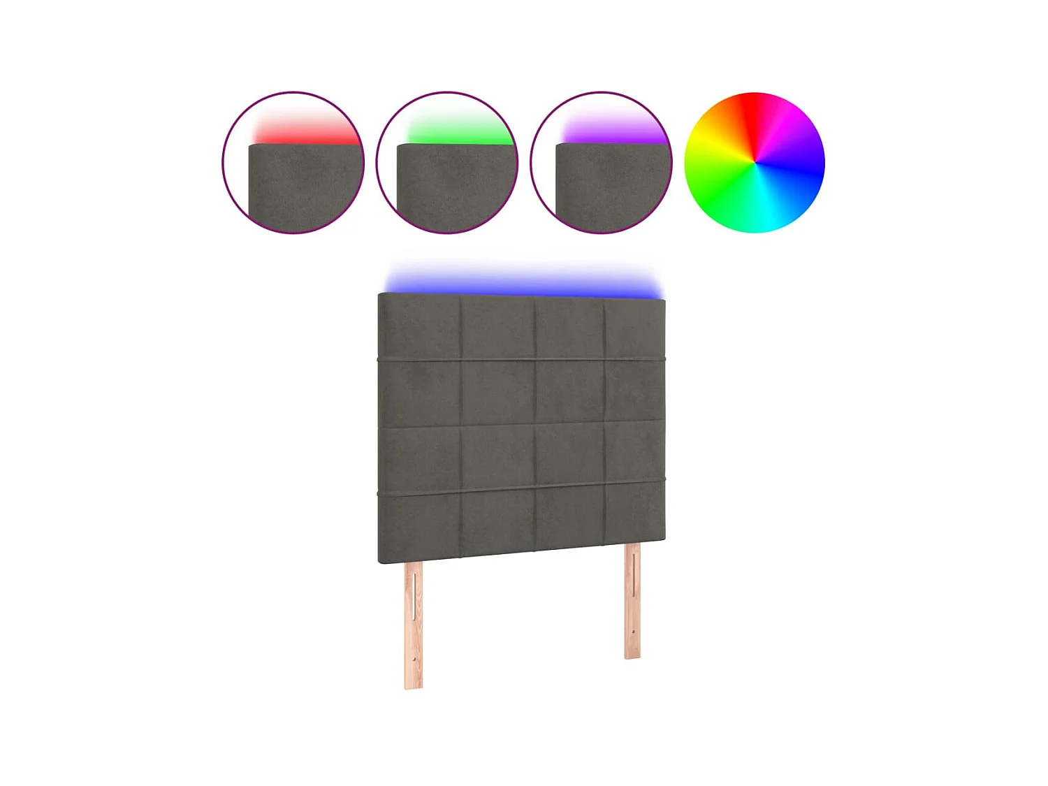 Tête de lit à LED Gris foncé 80x5x118/128 cm Velours POI40349 BonneVie Meuble