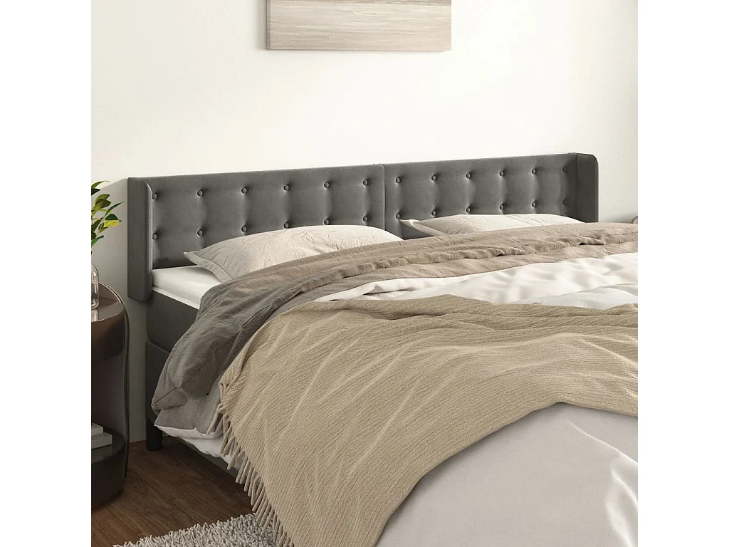 Tête de lit avec oreilles Gris foncé 203x16x78/88 cm Velours POI68602 BonneVie Meuble
