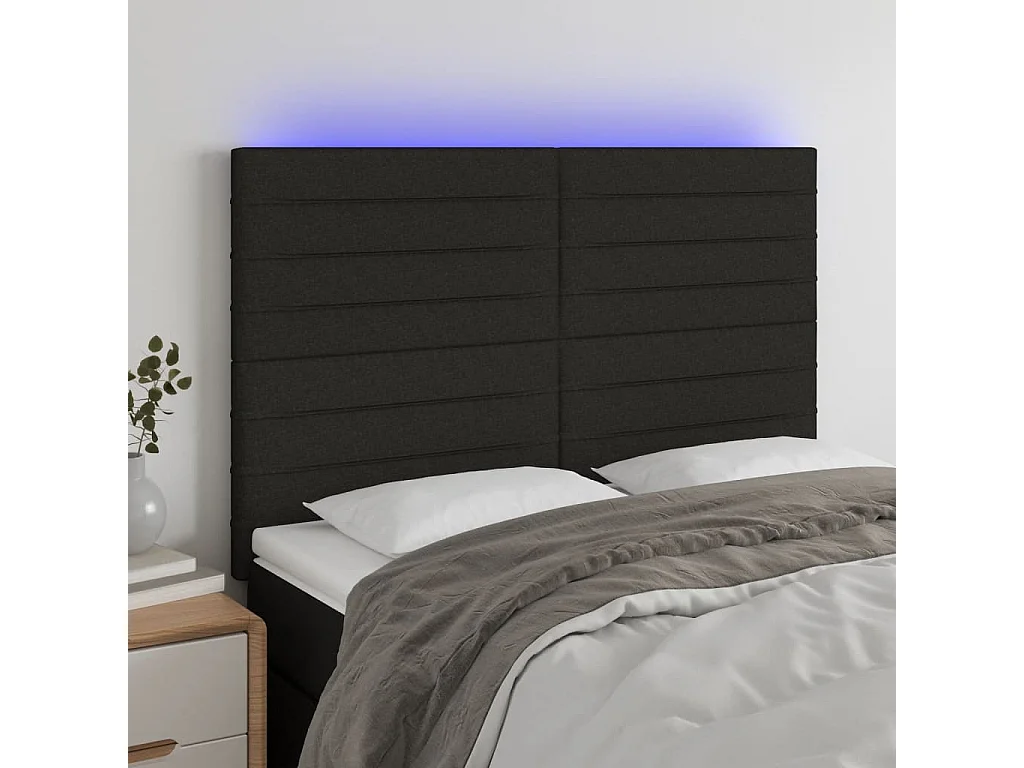 Tête de lit à LED Noir 144x5x118/128 cm Tissu POI75565 BonneVie Meuble