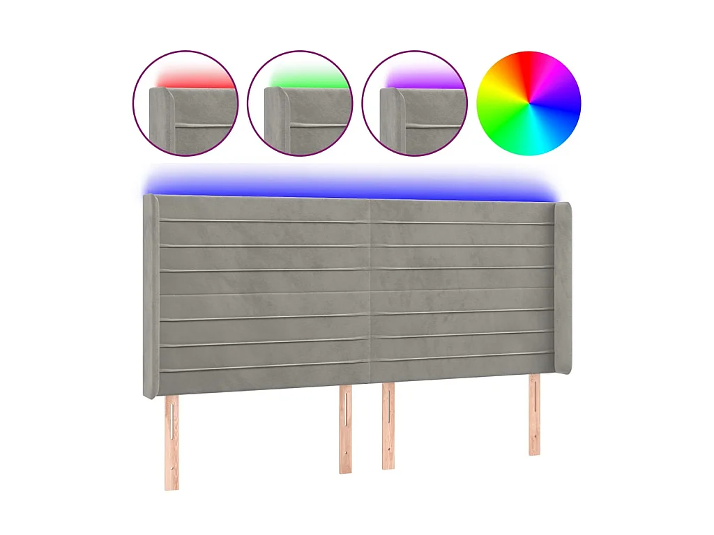 Tête de lit à LED Gris clair 203x16x118/128 cm Velours POI44333 BonneVie Meuble