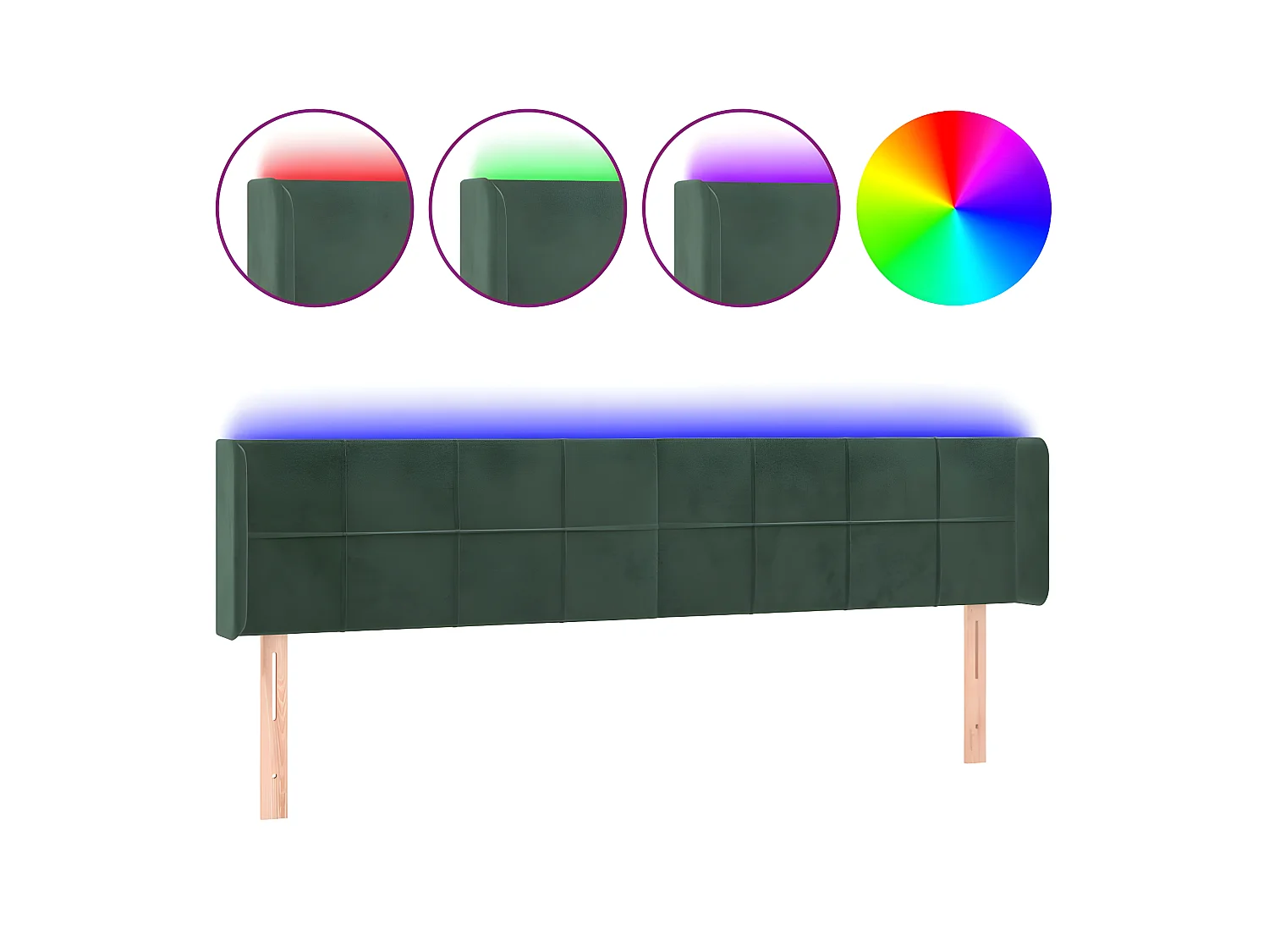Tête de lit à LED Vert foncé 183x16x78,88 cm Velours PEWV50882 BonneVie Meuble