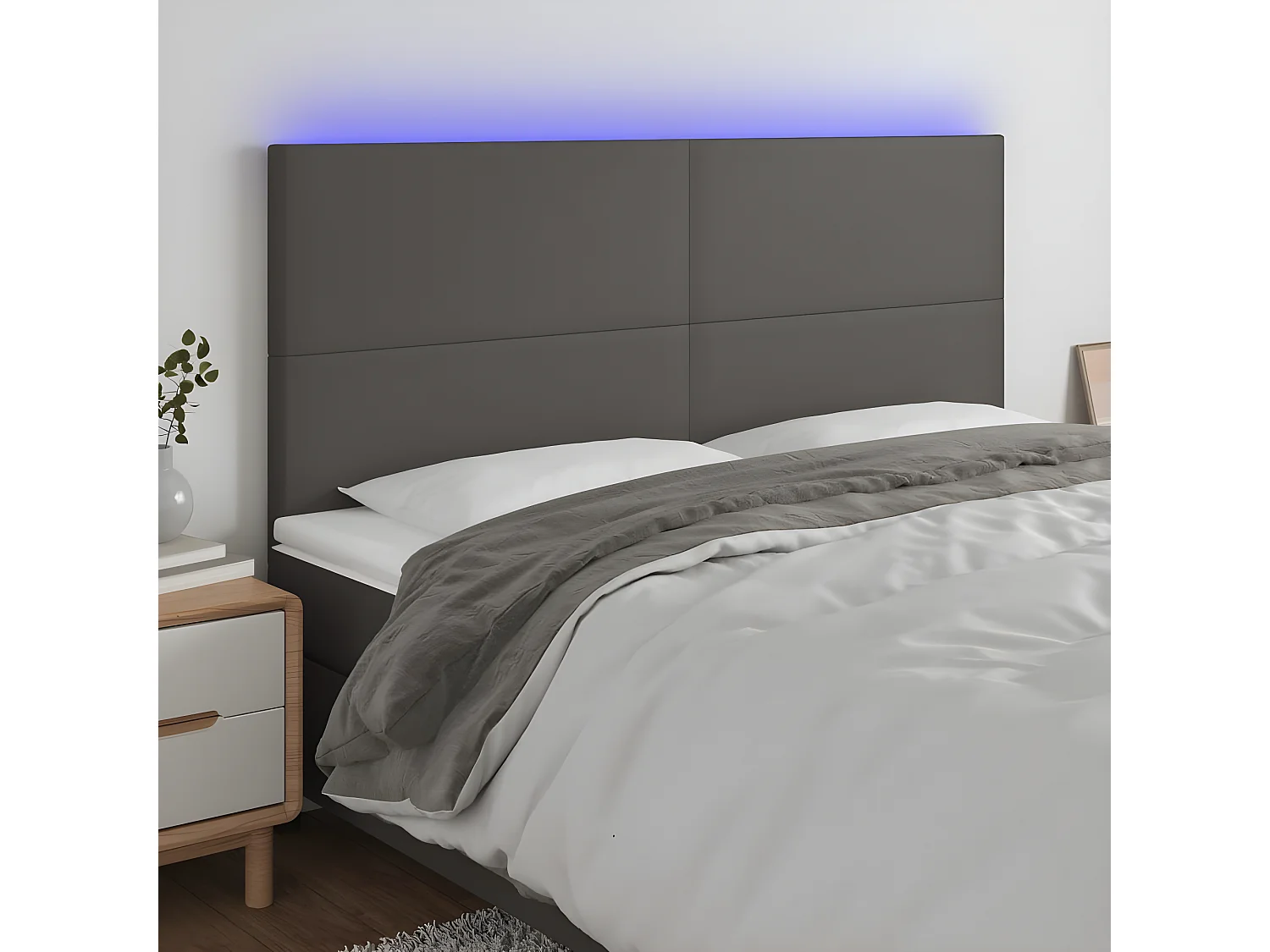 Testiera | Testata del letto a LED Grigio 160x5x118/128cm in Similpelle