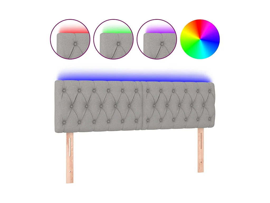 Tête de lit à LED Gris clair 144x7x78/88 cm Tissu POI38506 BonneVie Meuble