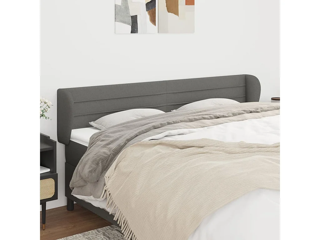 Tête de lit avec oreilles Gris foncé 203x23x78/88 cm Tissu POI77972 BonneVie Meuble