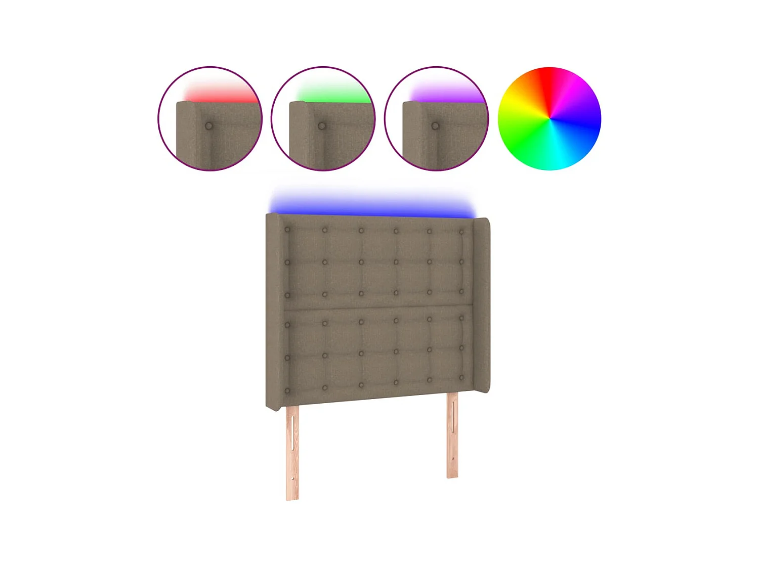 Tête de lit à LED Taupe 93x16x118/128 cm Tissu POI46169 BonneVie Meuble