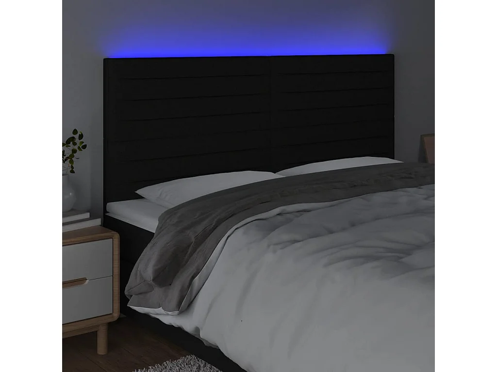 Tête de lit à LED Noir 200x5x118/128 cm Tissu POI55256 BonneVie Meuble