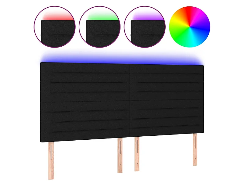 Tête de lit à LED Noir 200x5x118/128 cm Tissu POI55256 BonneVie Meuble