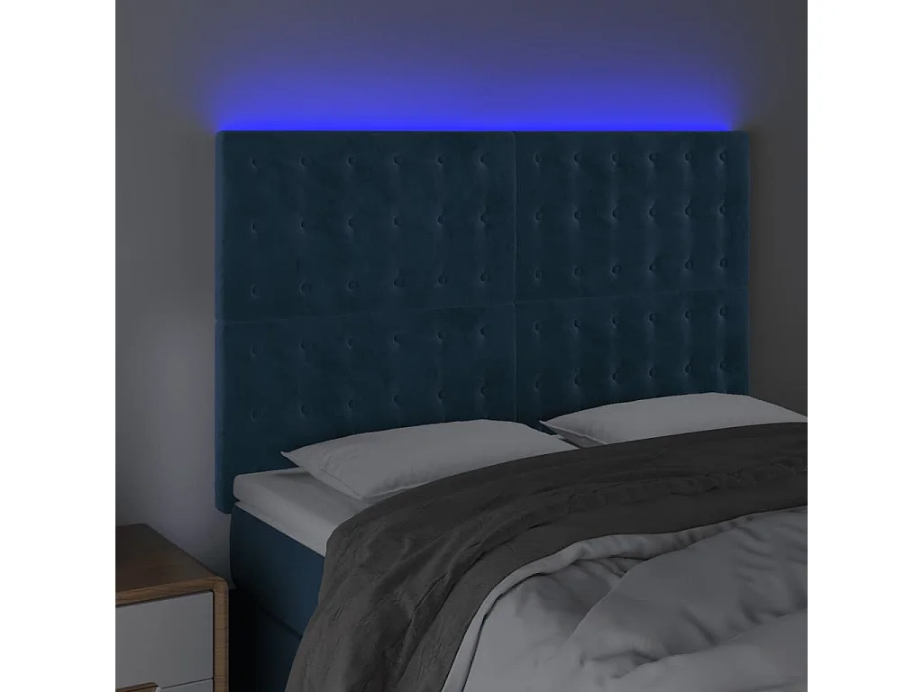 Cabecero con luces LED terciopelo azul oscuro 144x5x118/128 cm ES30710