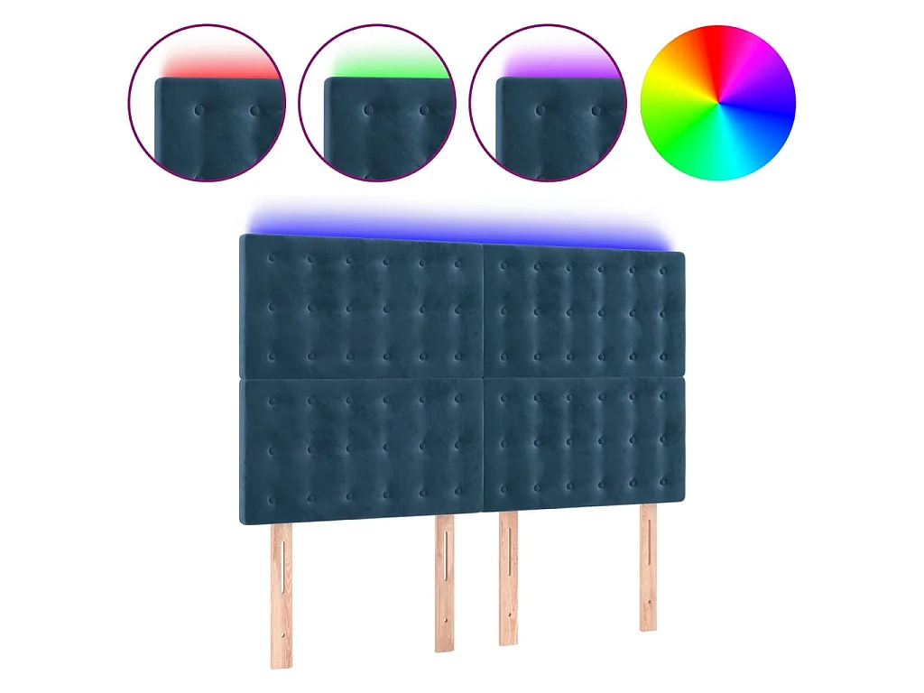 Cabeceira cama c/ luzes LED veludo 144x5x118/128cm azul-escuro PT313673