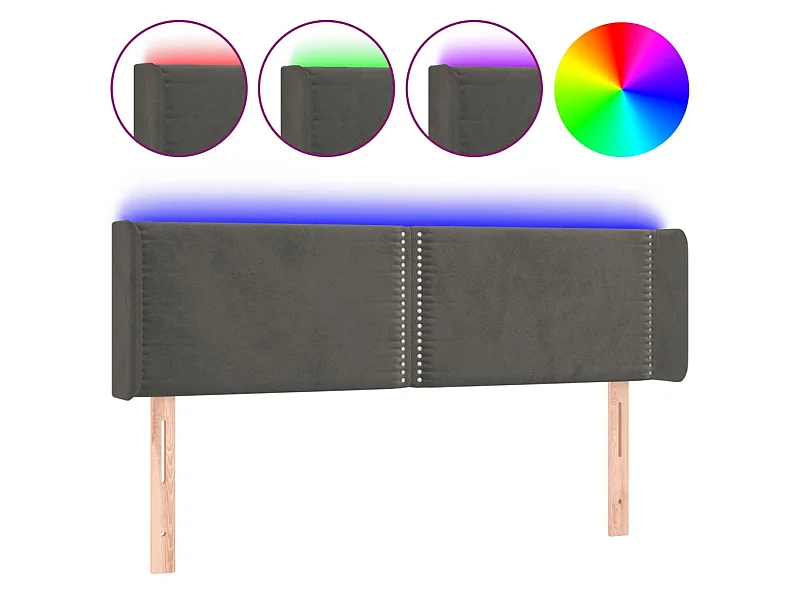 Cabecero con LED de terciopelo gris oscuro 147x16x78/88 cm ES29342