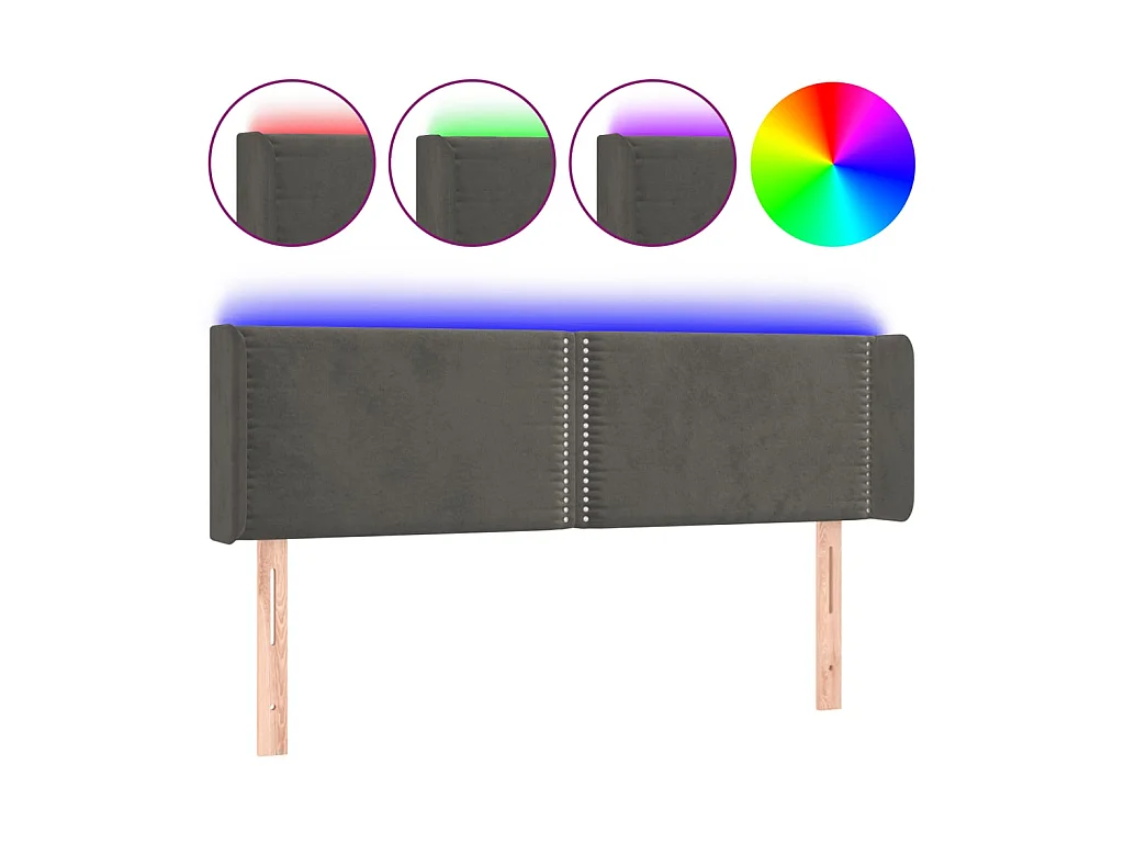Tête de lit à LED Gris foncé 147x16x78/88 cm Velours POI47750 BonneVie Meuble