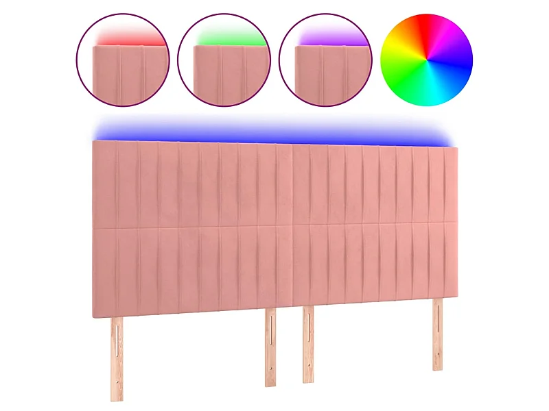 Cabeceira de cama c/ luzes LED veludo 180x5x118/128 cm rosa PT539035