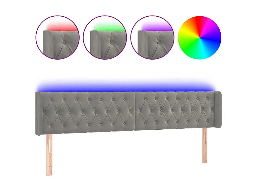 Cabeceira cama c/ luzes LED veludo 183x16x78/88 cm cinza-claro PT797990