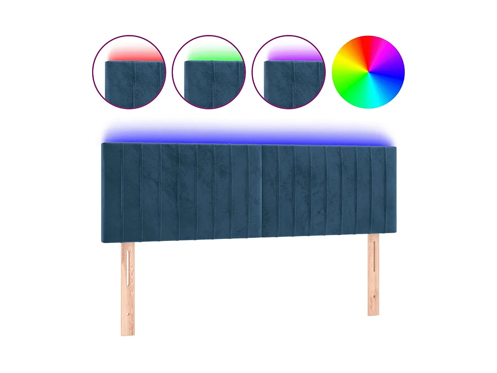 Tête de lit à LED Bleu foncé 144x5x78/88 cm Velours POI91111 BonneVie Meuble