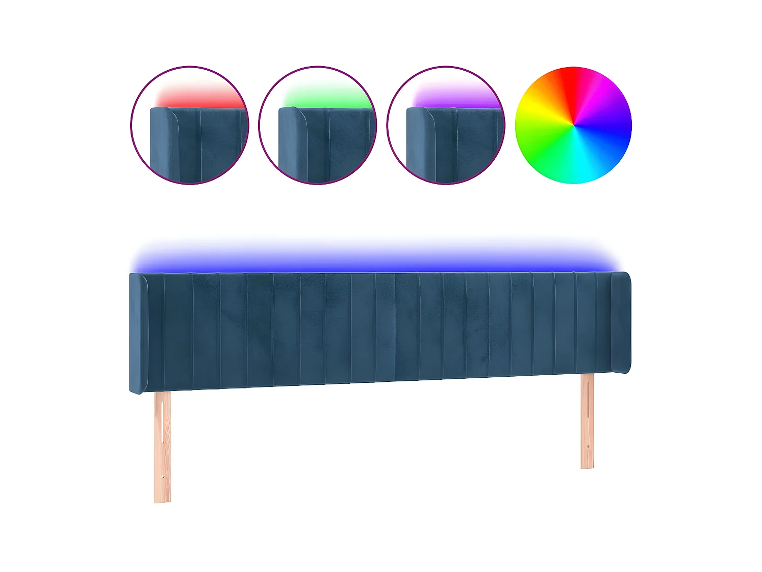 Testiera | Testata del letto a LED Blu Scuro 163x16x78/88 cm in Velluto