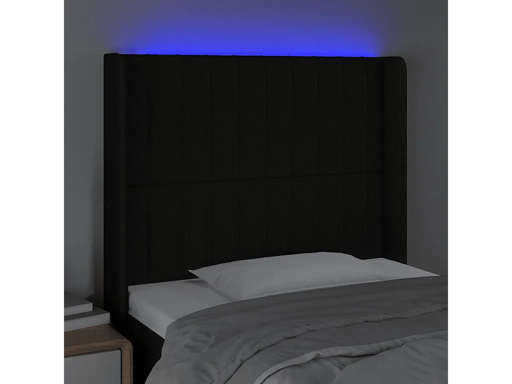 Testiera | Testata del letto a LED nero 93x16x118/128 cm in Tessuto