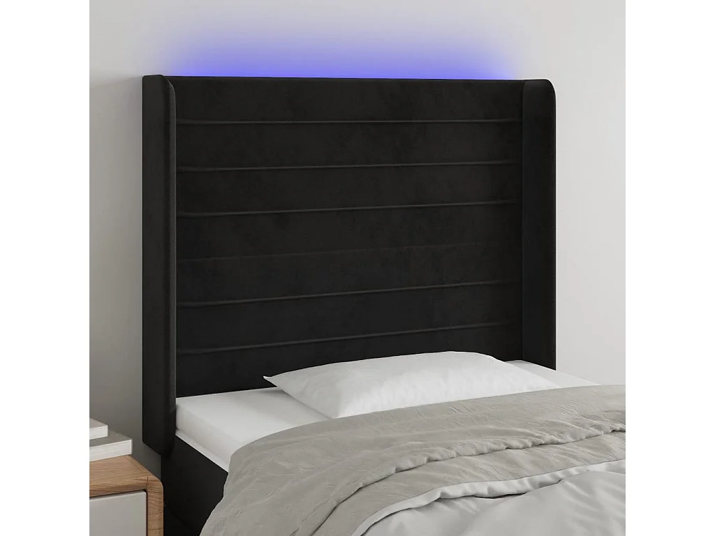 Cabeceira de cama c/ luzes LED veludo 103x16x118/128 cm preto PT321156