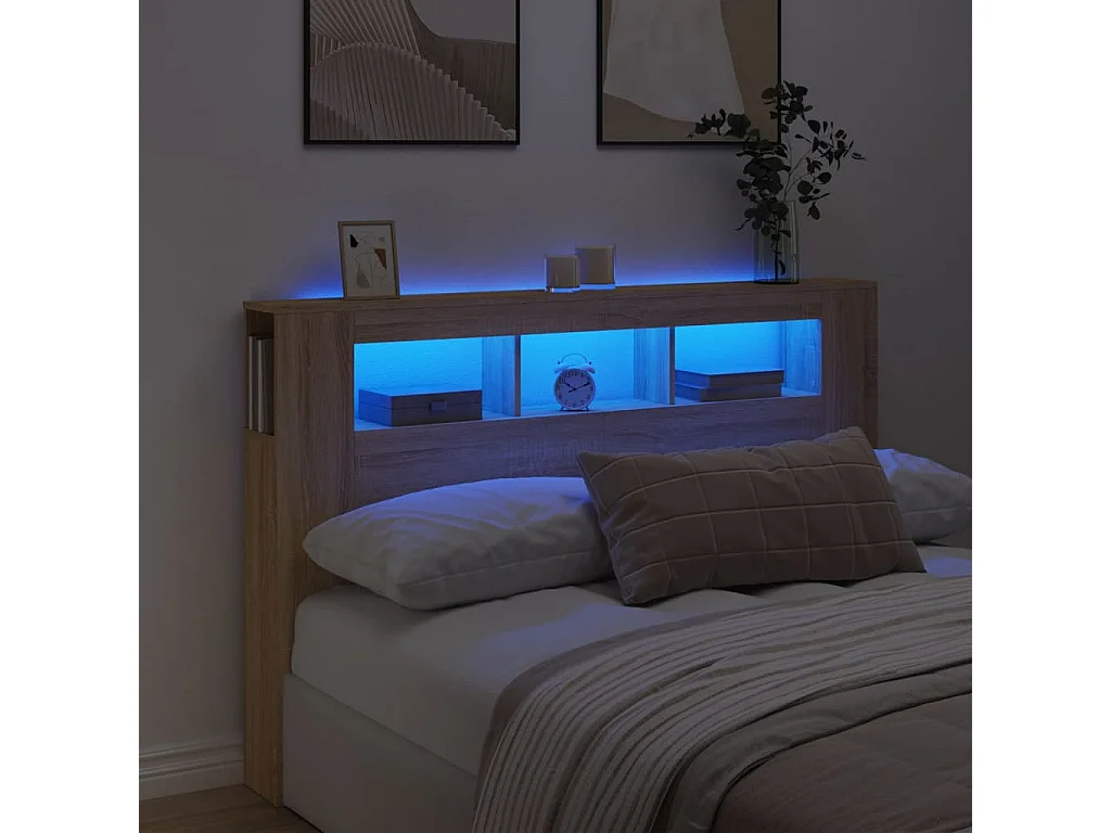 Tête de lit à LED chêne sonoma 160x18,5x103,5cm bois ingénierie POI98539 BonneVie Meuble