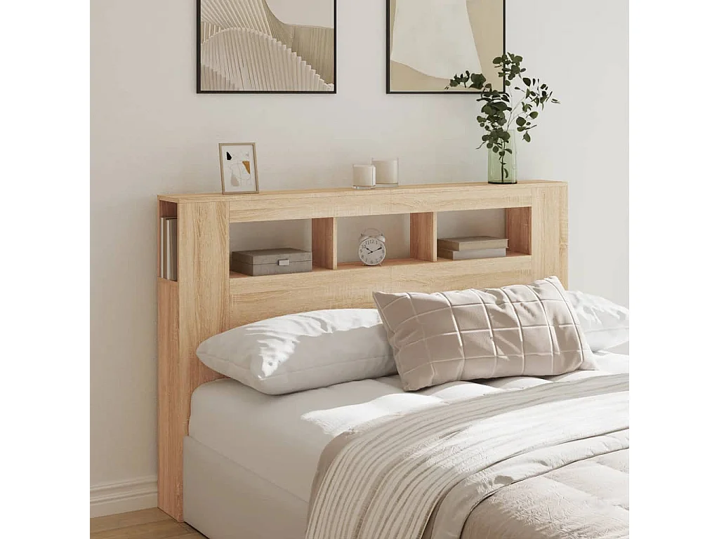 Tête de lit à LED chêne sonoma 160x18,5x103,5cm bois ingénierie POI98539 BonneVie Meuble