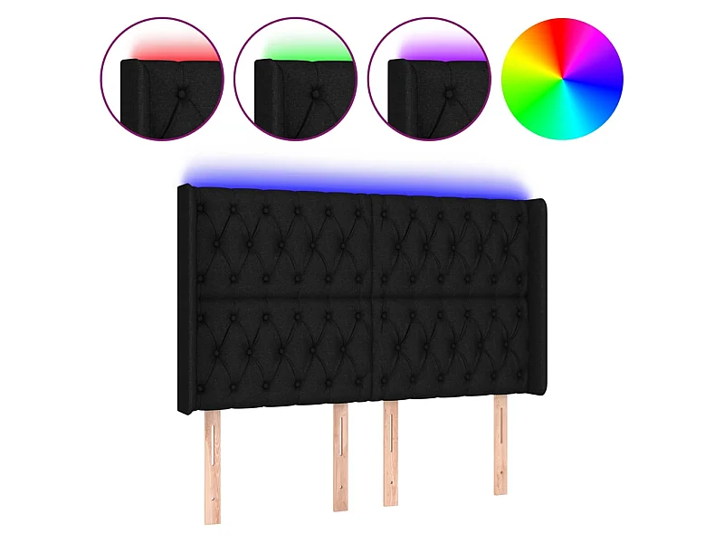 Cabecero con LED de tela negro 147x16x118/128 cm ES16680