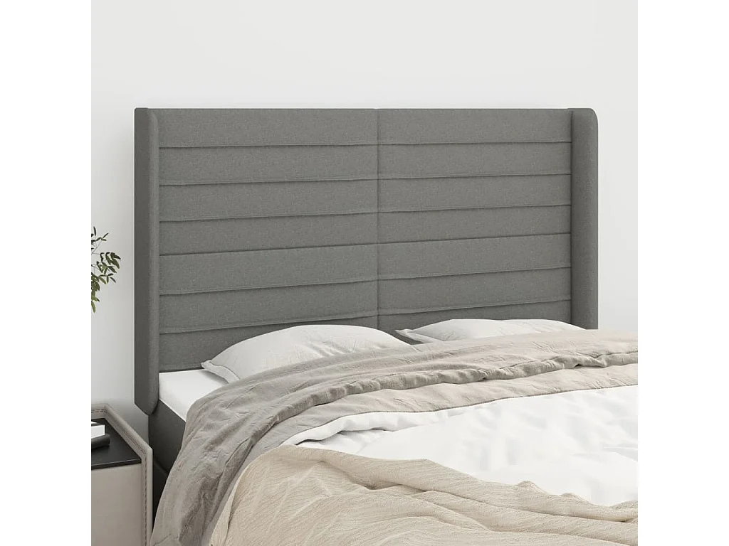 Tête de lit avec oreilles Gris foncé 147x16x118/128 cm Tissu POI68891 BonneVie Meuble
