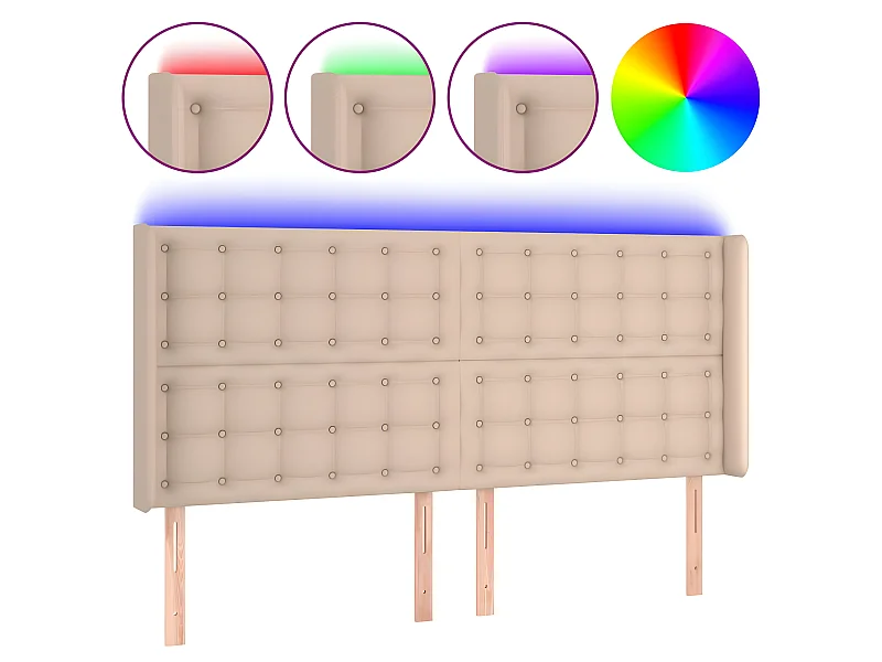 Cabeceira cama c/ LED couro artif. 163x16x118/128 cm cappuccino PT132978