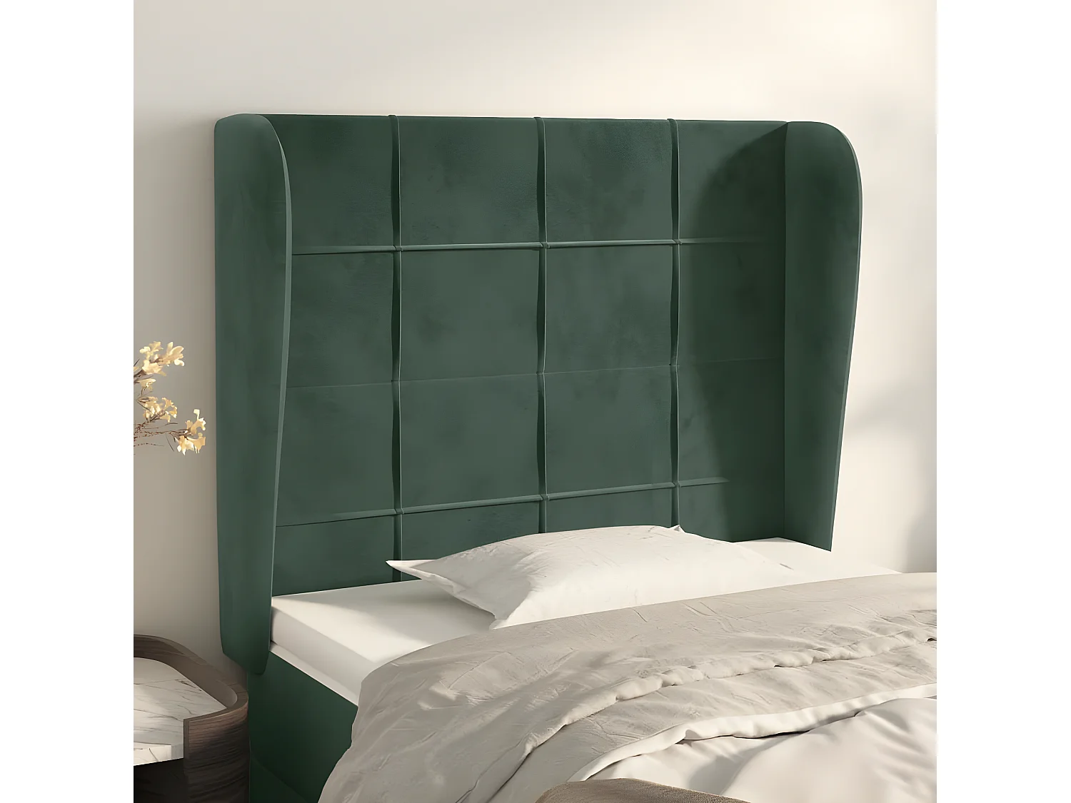 Cabeceira de cama c/ abas veludo 83x23x118/128 cm verde-escuro PT507098