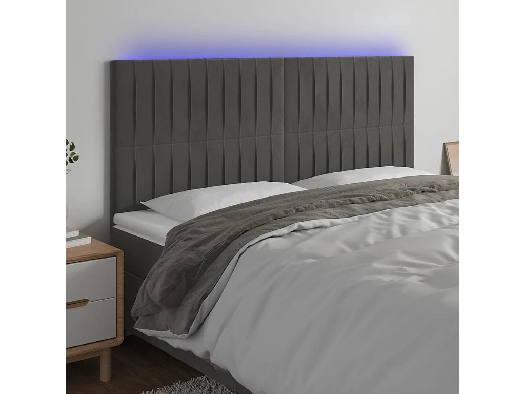 Cabeceira de cama c/ LED veludo 160x5x118/128 cm cinza-escuro PT198384