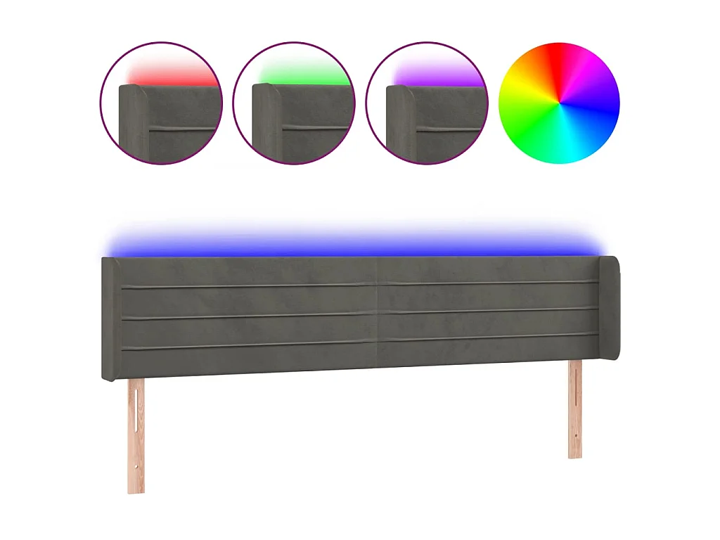 Tête de lit à LED Gris foncé 163x16x78/88 cm Velours POI34883 BonneVie Meuble