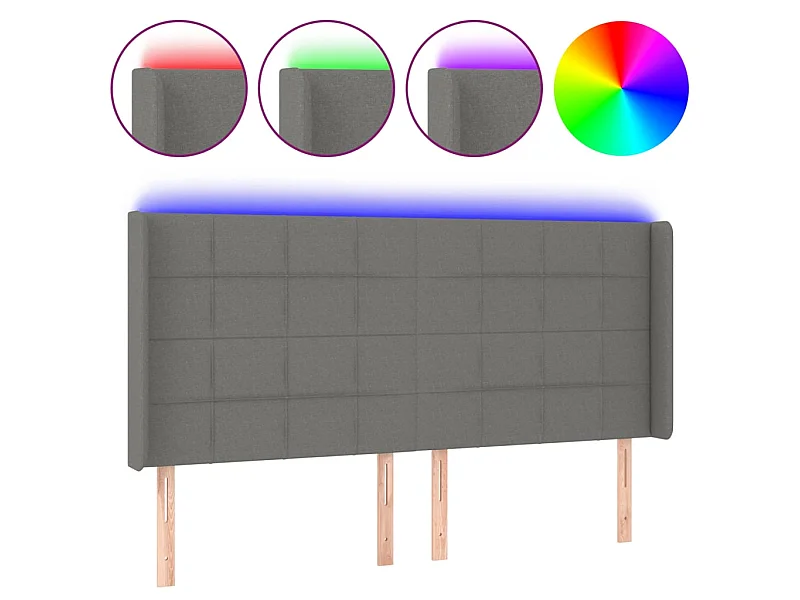 Cabeceira de cama c/ LED tecido 203x16x118/128 cm cinza-escuro PT897069