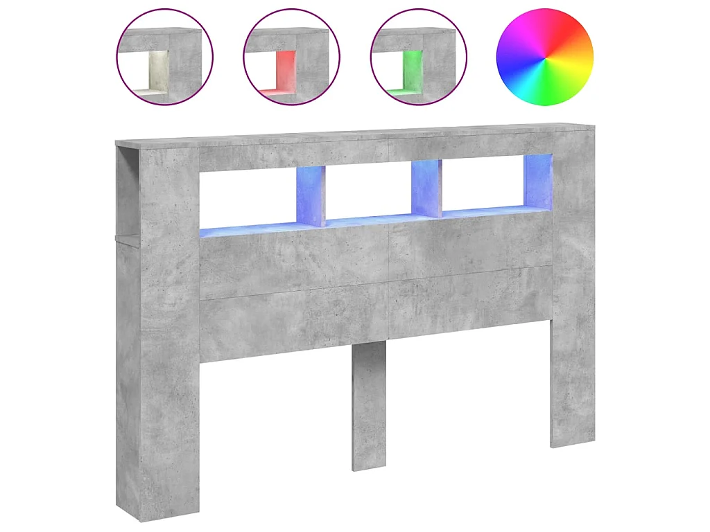 Cabeceira c/ LEDs 160x18,5x103,5 cm cinzento-cimento PT690572