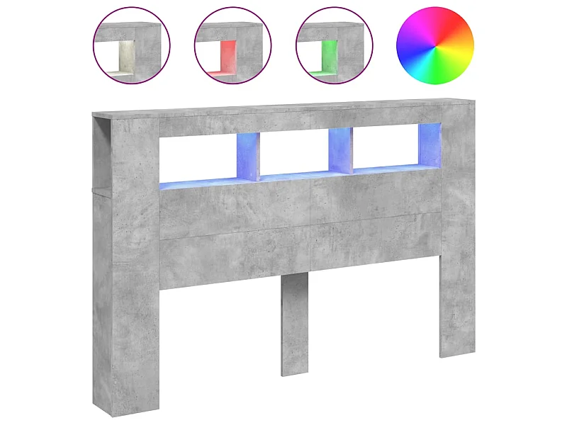 Cabeceira c/ LEDs 160x18,5x103,5 cm cinzento-cimento PT690572