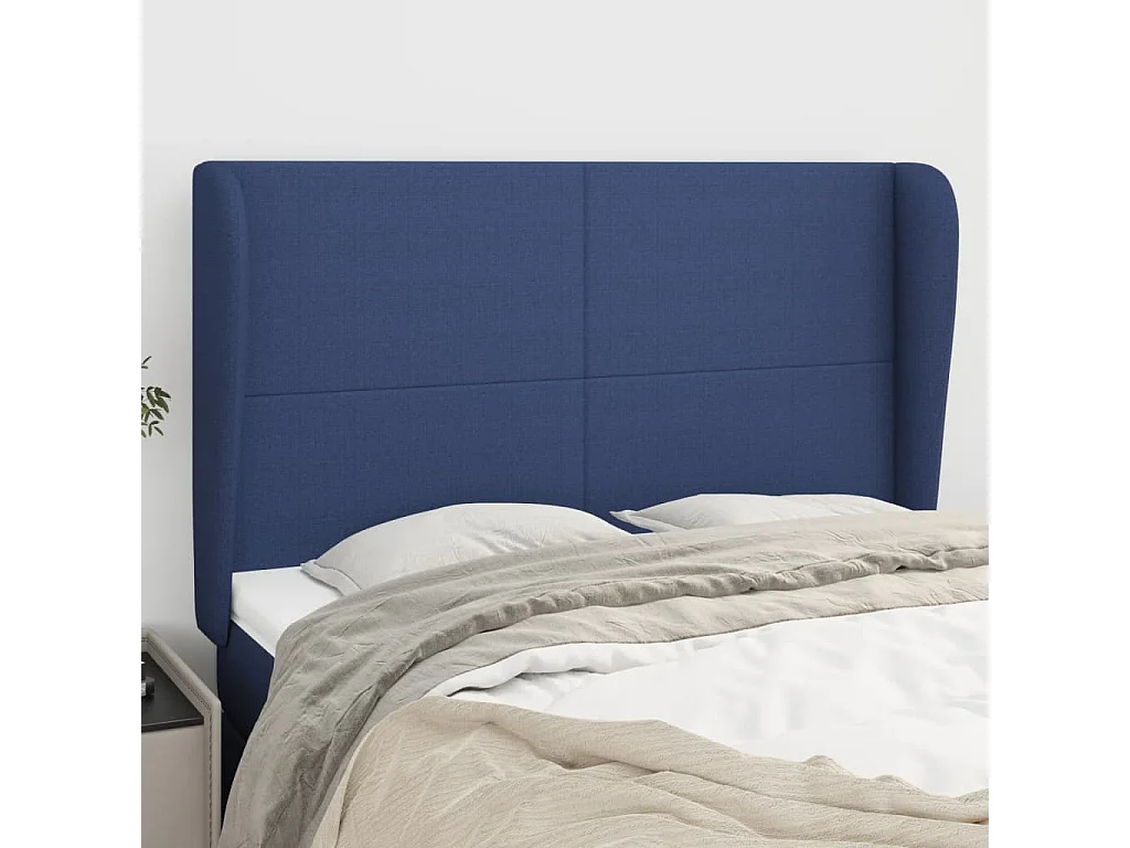 Cabeceira de cama c/ abas tecido 147x23x118/128 cm azul PT337464