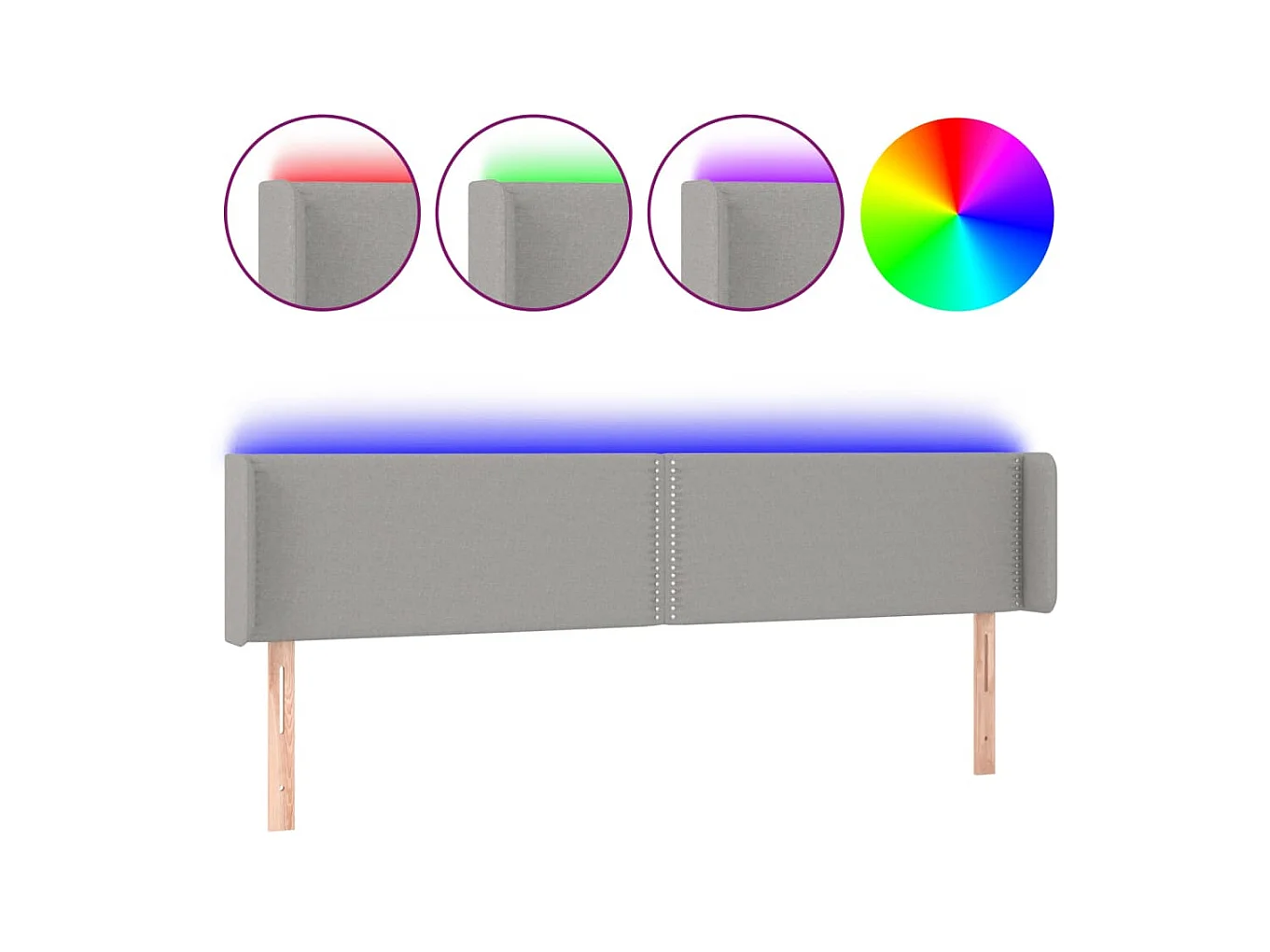 Testiera | Testata del letto a LED Grigio Chiaro 203x16x78/88 cm in Tessuto