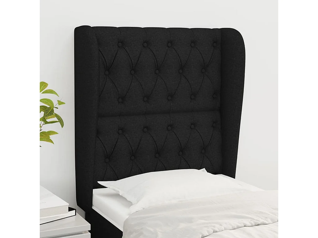 Tête de lit avec oreilles Noir 83x23x118/128 cm Tissu POI13738 BonneVie Meuble