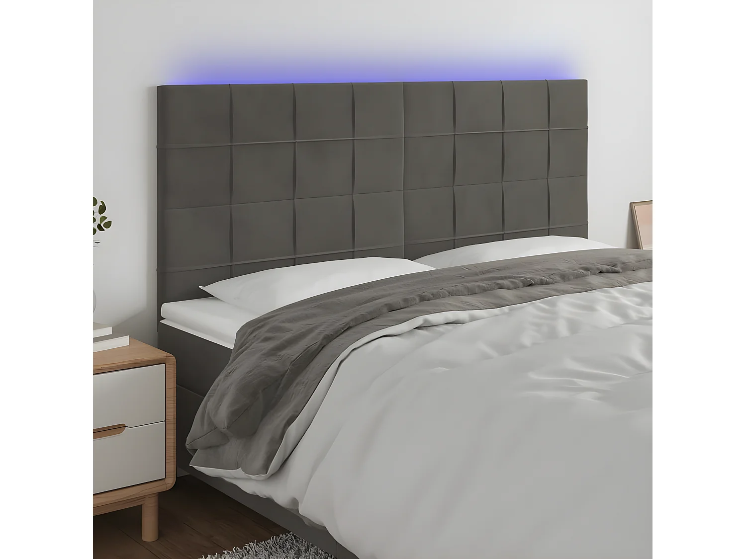 Cabeceira de cama c/ LED veludo 160x5x118/128 cm cinza-escuro PT264585