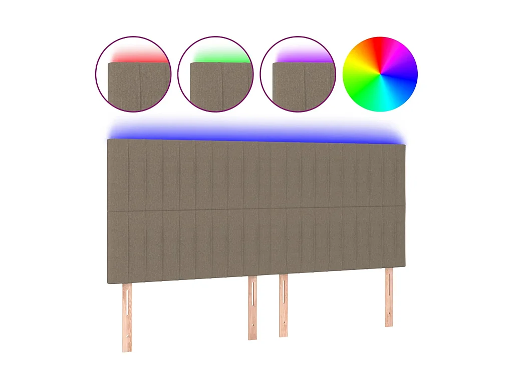 Testiera | Testata del letto a LED tortora 200x5x118/128cm in Tessuto