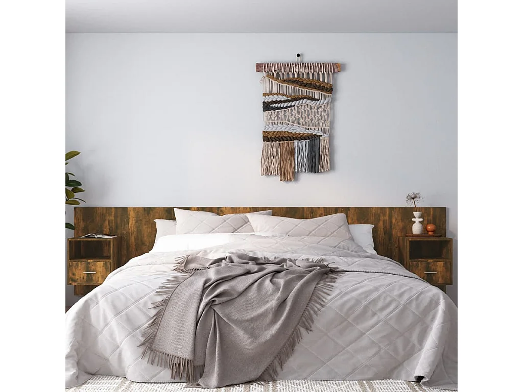Cabecero de cama con mesitas madera contrachapada roble ahumado ES25880