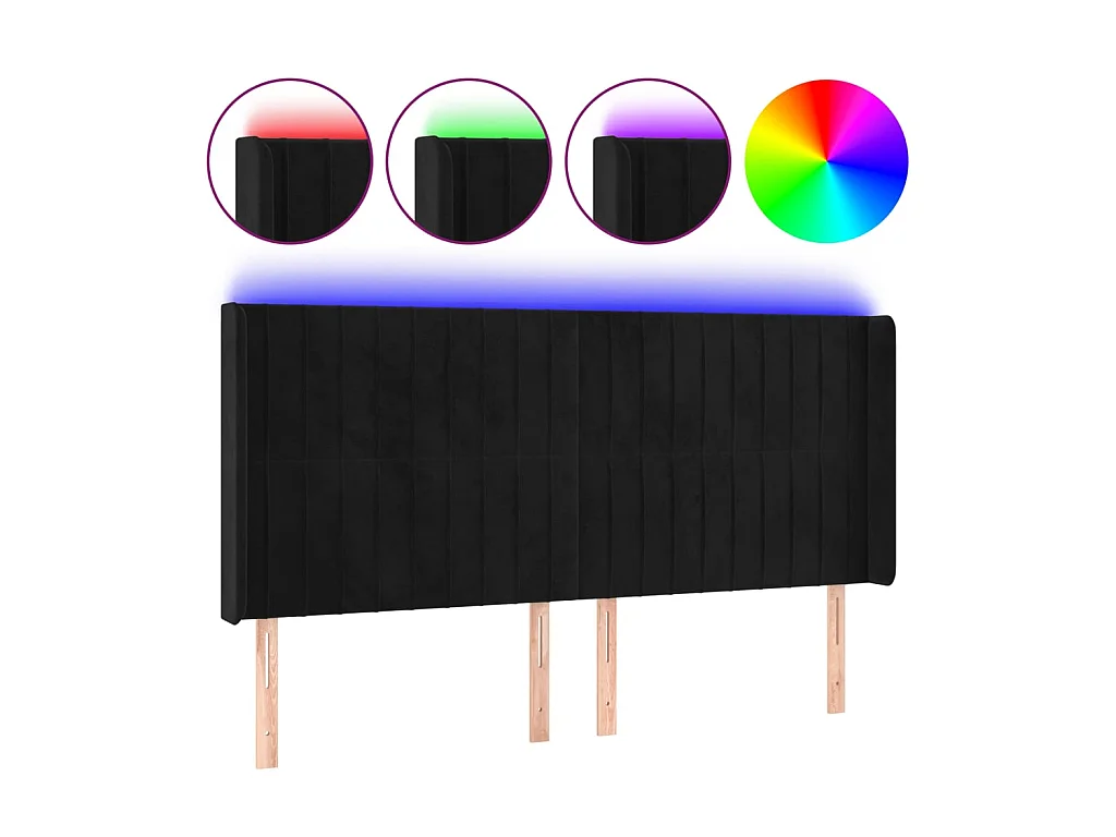 Tête de lit à LED Noir 203x16x118/128 cm Velours POI21222 BonneVie Meuble