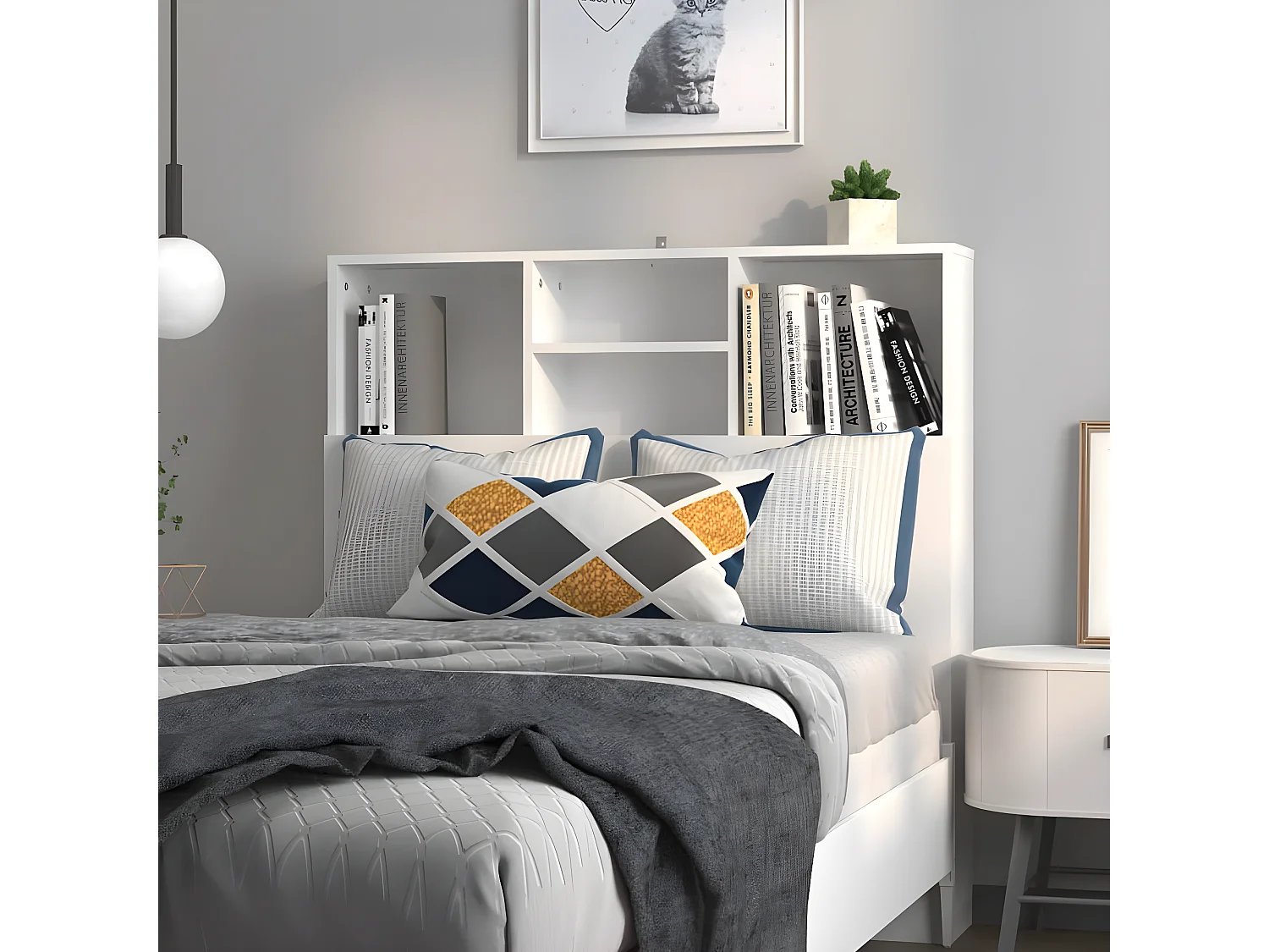 Armoire de tête de lit Blanc 100x19x103,5 cm POI29990 BonneVie Meuble