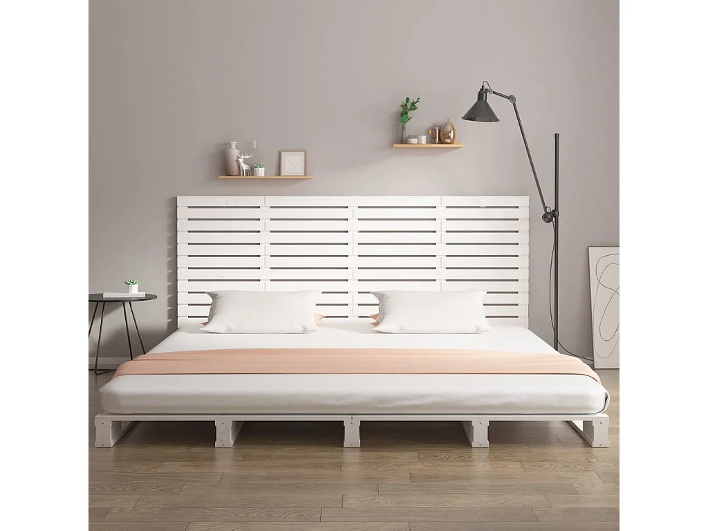 Tête de lit murale Blanc 166x3x91,5 cm Bois massif de pin POI46326 BonneVie Meuble