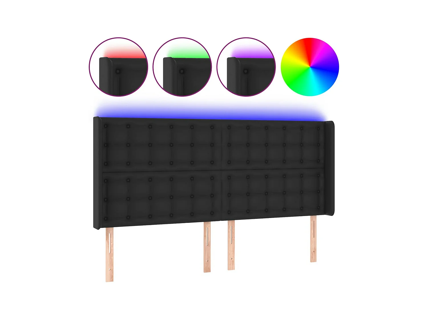 Tête de lit à LED Noir 203x16x118/128 cm Similicuir POI63138 BonneVie Meuble