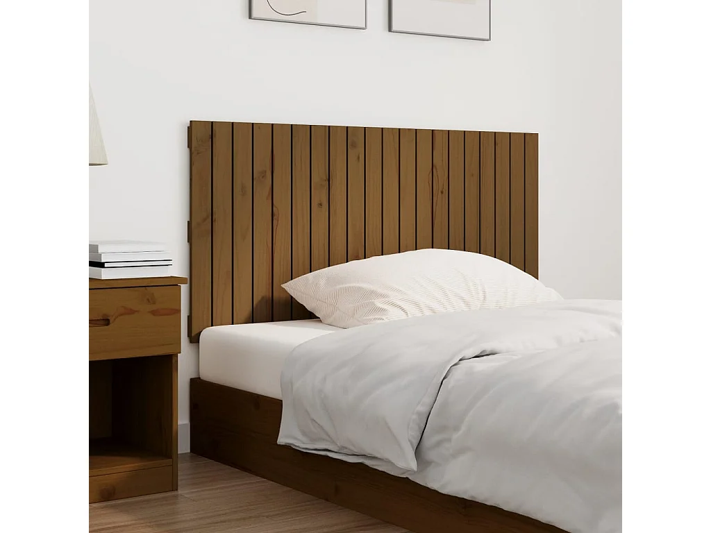 Tête de lit murale Marron miel 127,5x3x60 cm Bois massif de pin POI19860 BonneVie Meuble