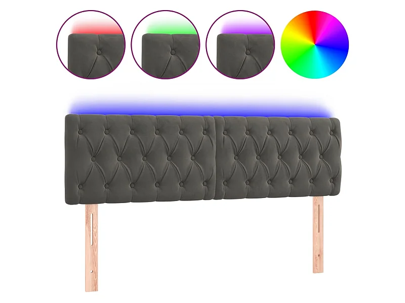 Cabeceira de cama c/luzes LED veludo 144x7x78/88cm cinza-escuro PT343600