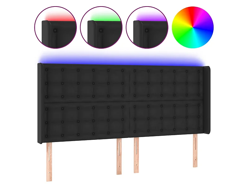 LED Kopfteil,Bettkopfteil Schwarz 163x16x118/128 cm Kunstleder -gkd977531