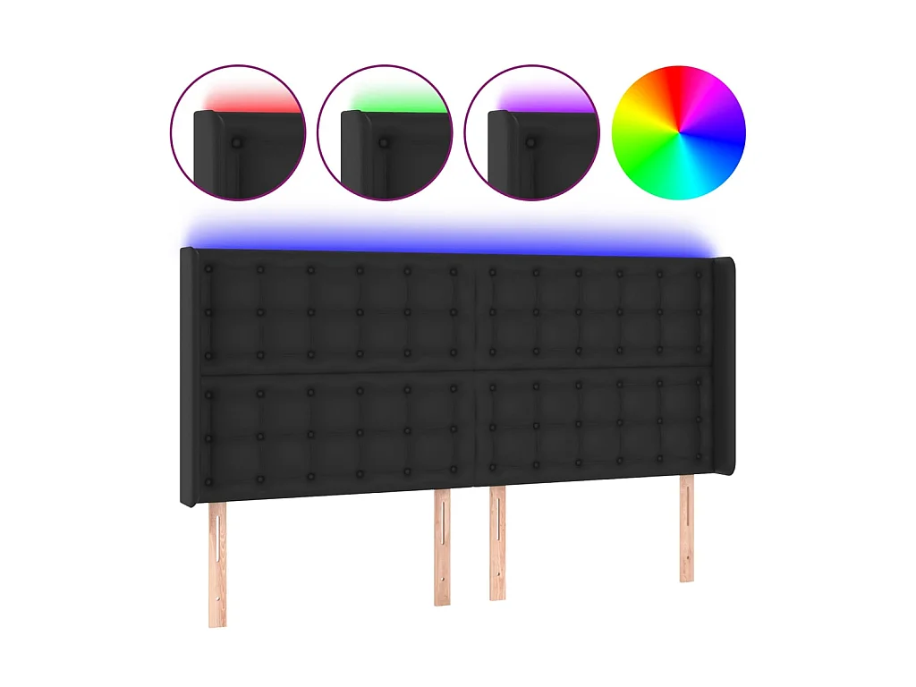 Tête de lit à LED Noir 163x16x118/128 cm Similicuir POI33624 BonneVie Meuble