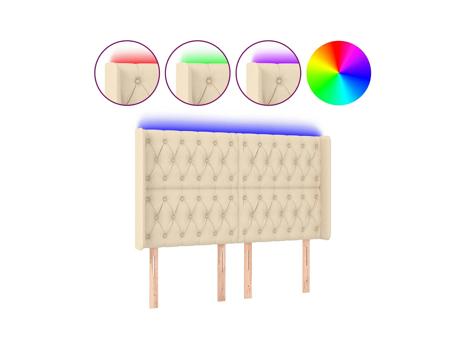 Tête de lit à LED Crème 147x16x118/128 cm Tissu POI98131 BonneVie Meuble